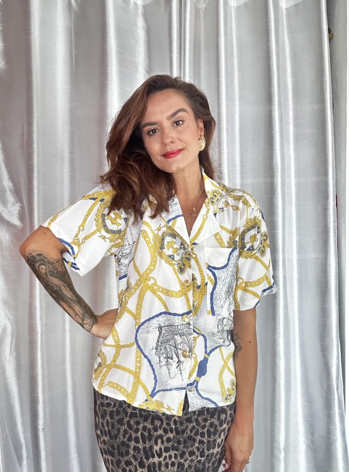 Chemise vintage fluide imprimé marin