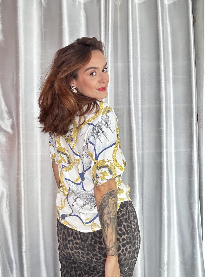 Chemise vintage fluide imprimé marin