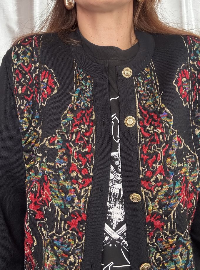 Cardigan vintage Janine Pauporté – Jacquard & Lurex Doré