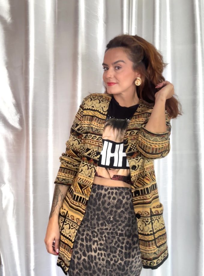 Cardigan vintage Janine Pauporté – Jacquard doré