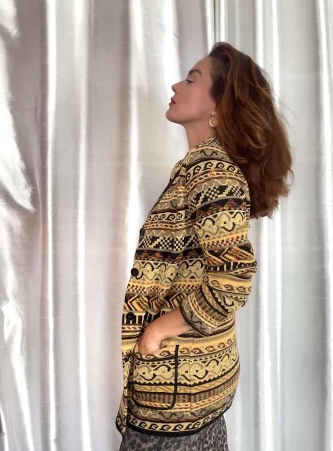 Cardigan vintage Janine Pauporté – Jacquard doré