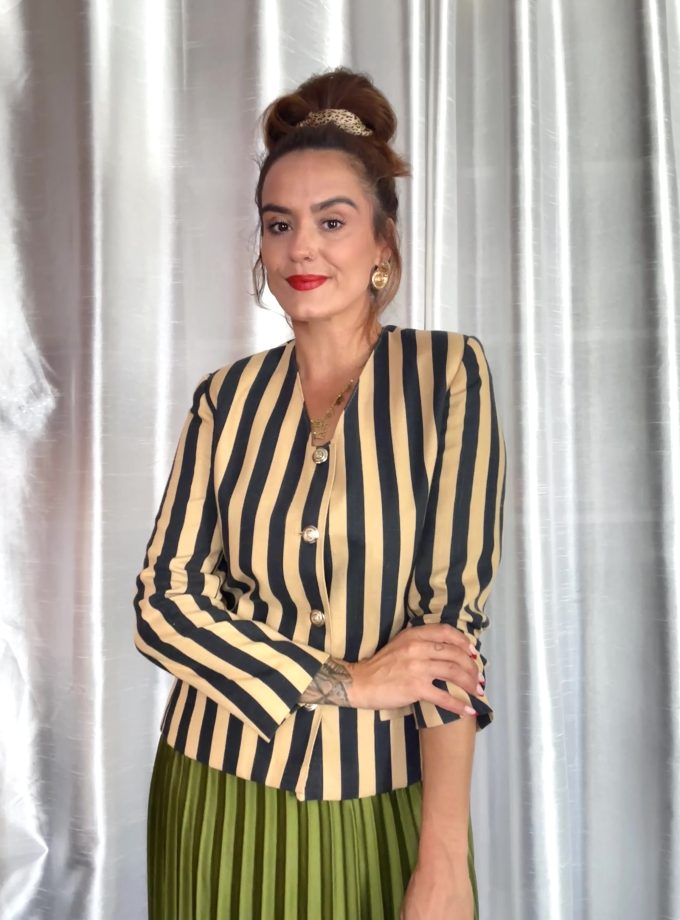 Blazer vintage 3 Suisses – Rayé marine & beige