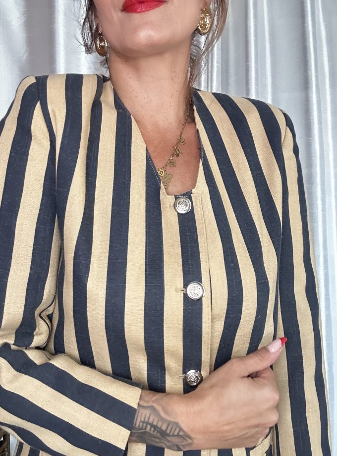 Blazer vintage 3 Suisses – Rayé marine & beige