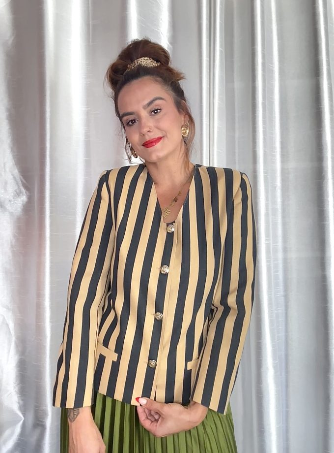 Blazer vintage 3 Suisses – Rayé marine & beige