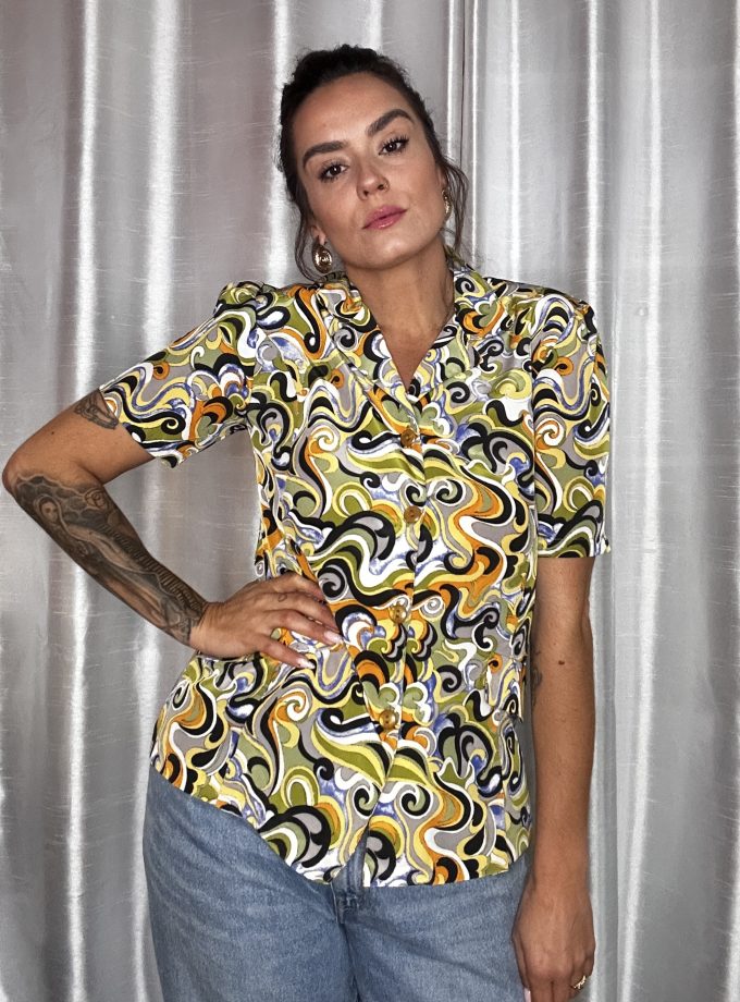 Chemisier Vintage 70’s Psyché – Made in France – Taille 38