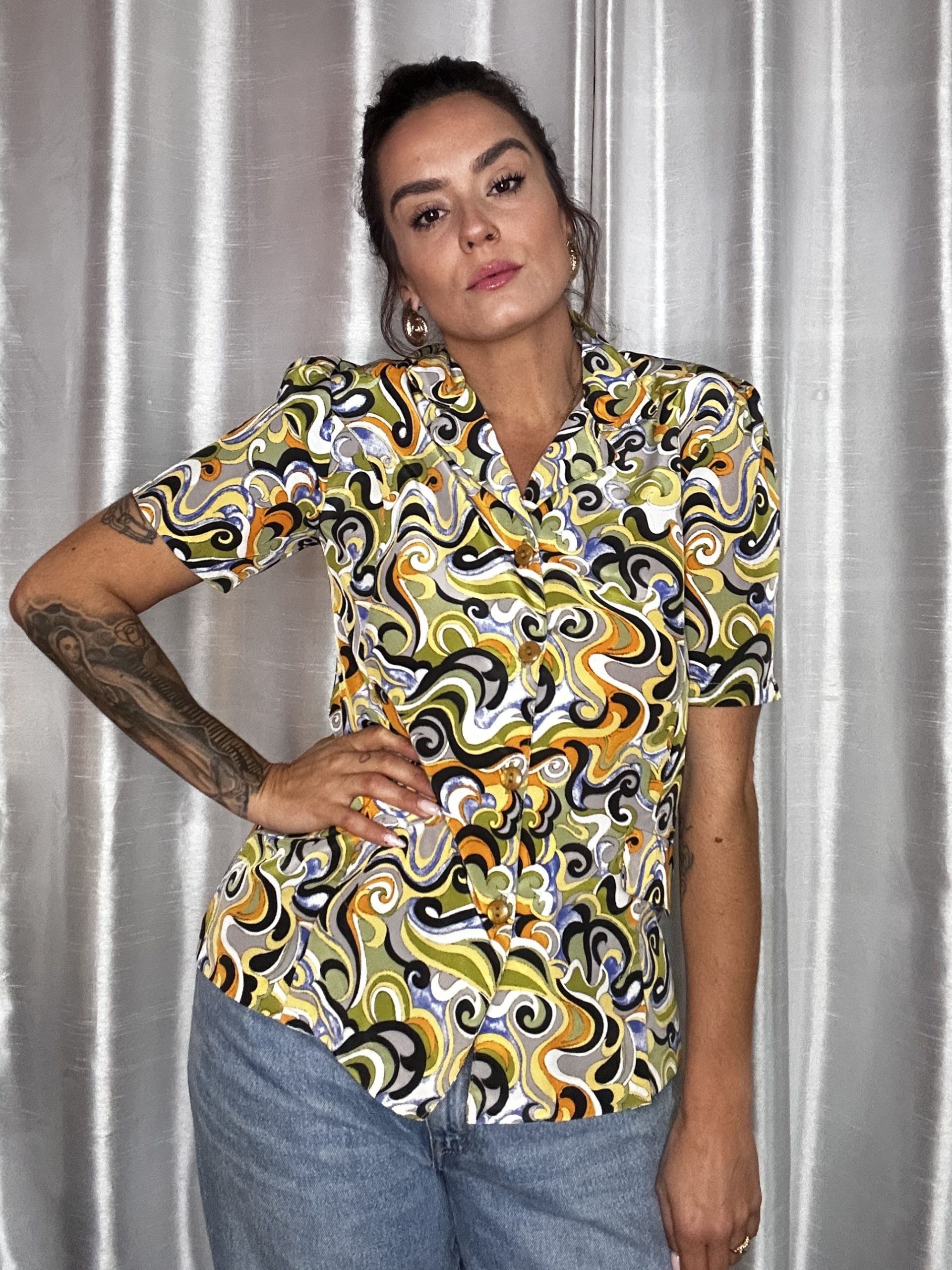 Chemisier Vintage 70’s Psyché – Made in France – Taille 38 – Image 2