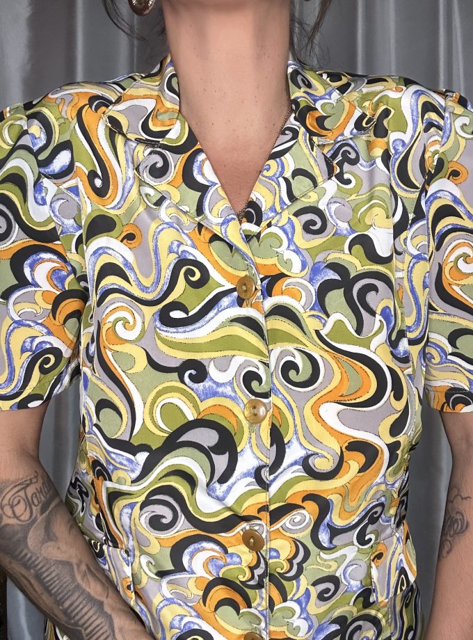 Chemisier Vintage 70’s Psyché – Made in France – Taille 38