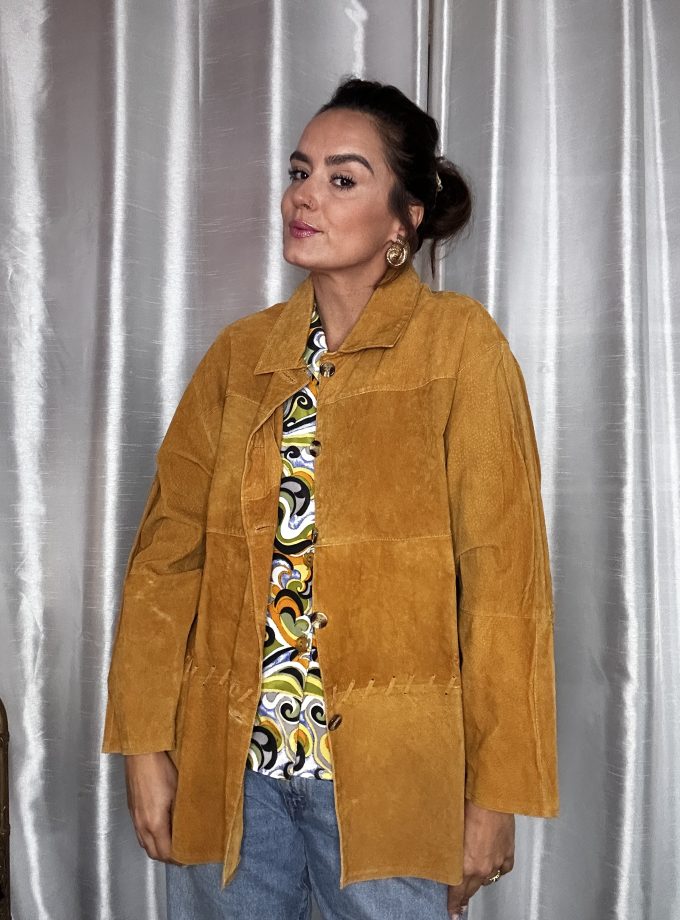 Veste Vintage en Croûte de Cuir – Made in France – Camel – Taille 50/52