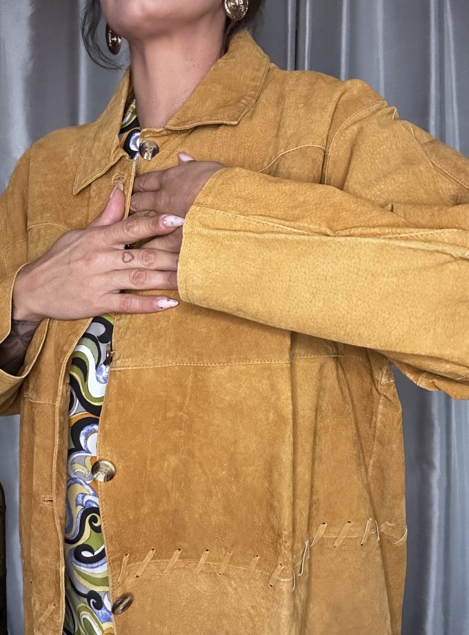 Veste Vintage en Croûte de Cuir – Made in France – Camel – Taille 50/52