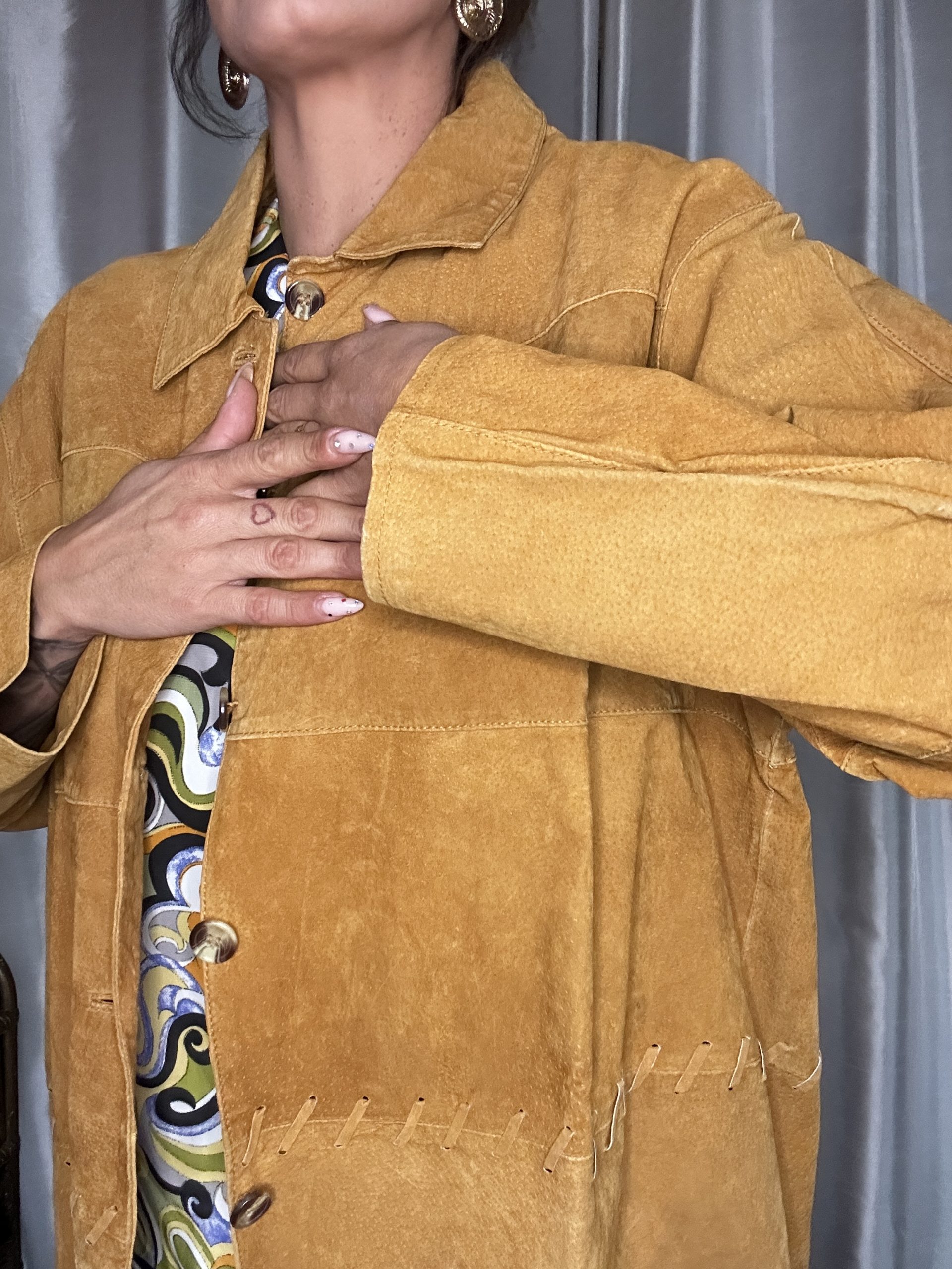 Veste Vintage en Croûte de Cuir – Made in France – Camel – Taille 50/52 – Image 6