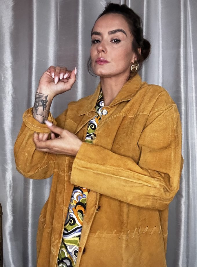 Veste Vintage en Croûte de Cuir – Made in France – Camel – Taille 50/52