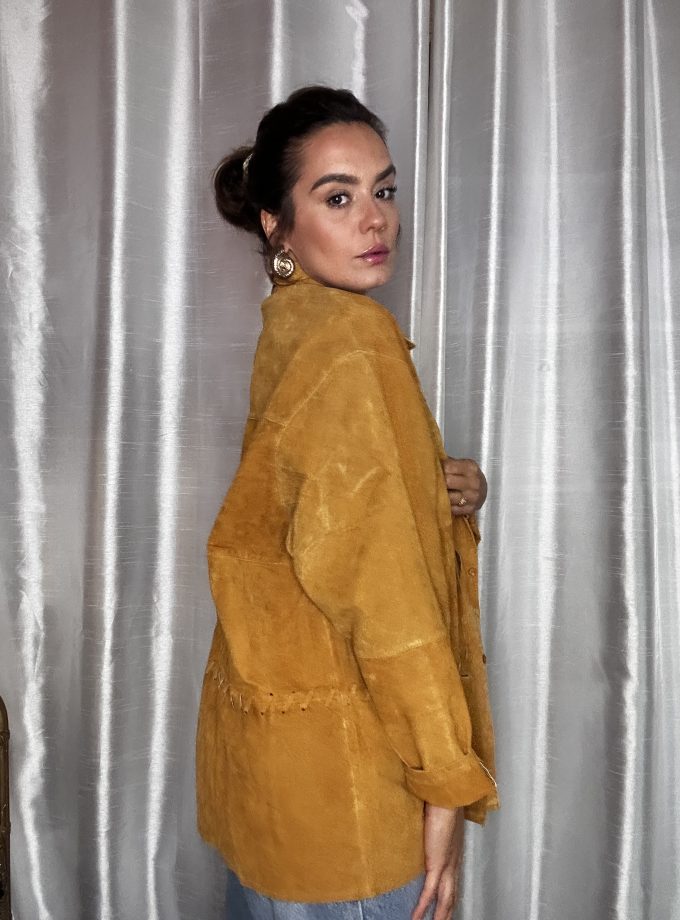 Veste Vintage en Croûte de Cuir – Made in France – Camel – Taille 50/52