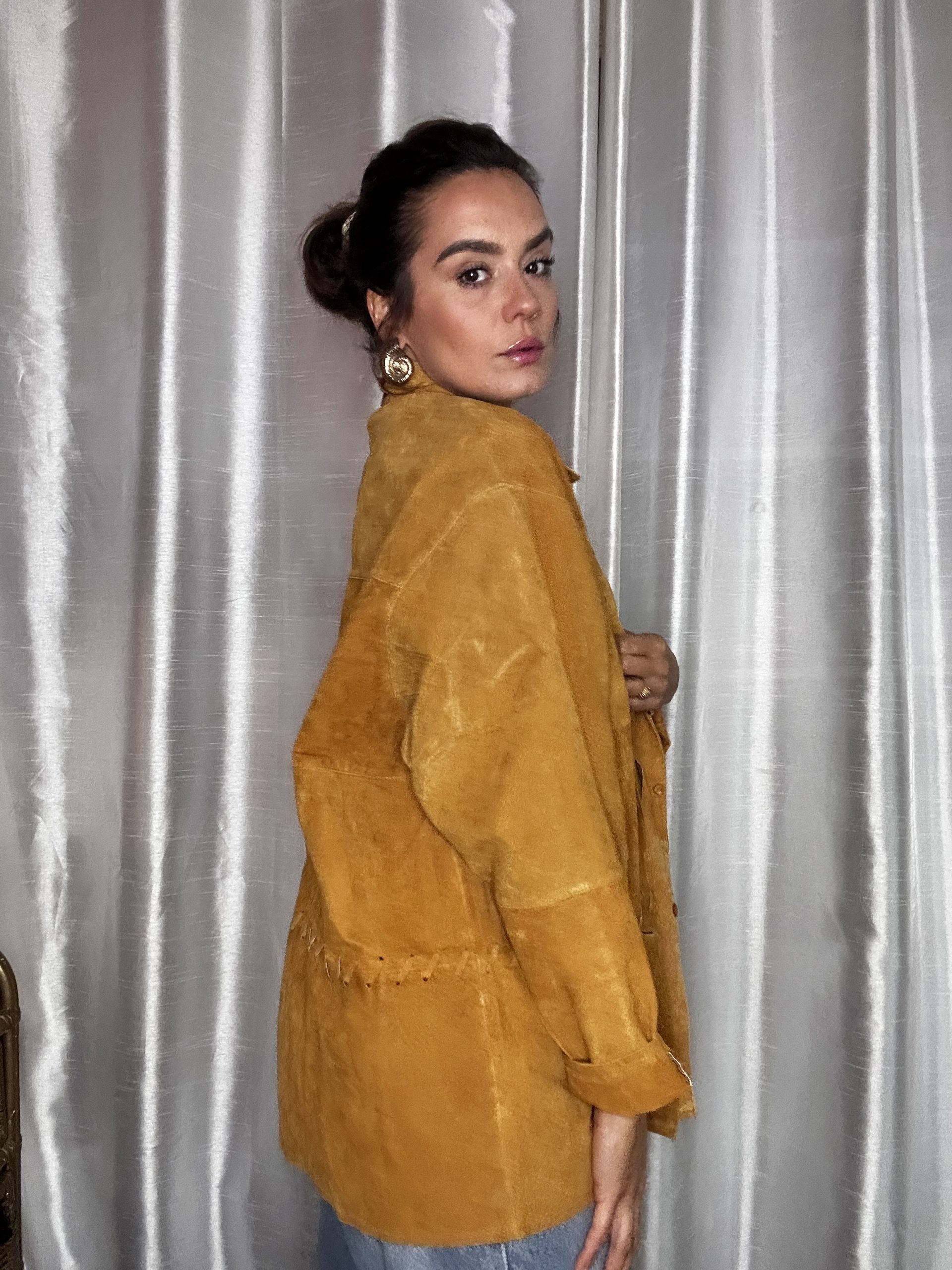 Veste Vintage en Croûte de Cuir – Made in France – Camel – Taille 50/52 – Image 2