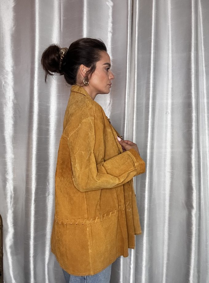 Veste Vintage en Croûte de Cuir – Made in France – Camel – Taille 50/52