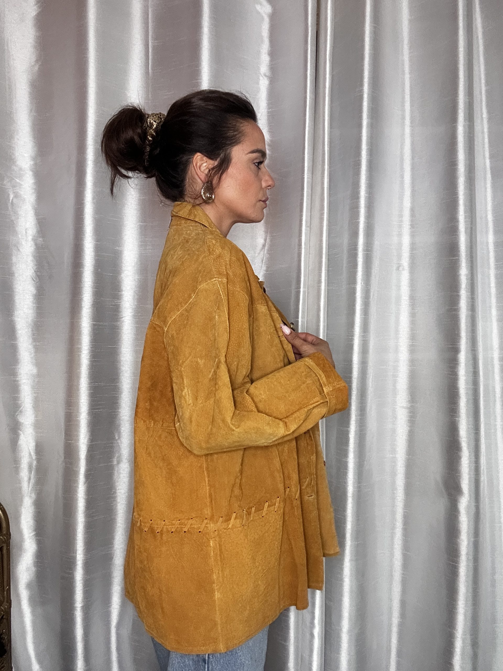 Veste Vintage en Croûte de Cuir – Made in France – Camel – Taille 50/52 – Image 3