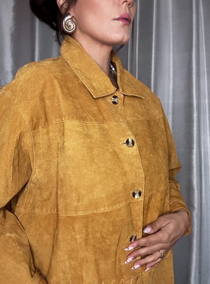 Veste Vintage en Croûte de Cuir – Made in France – Camel – Taille 50/52