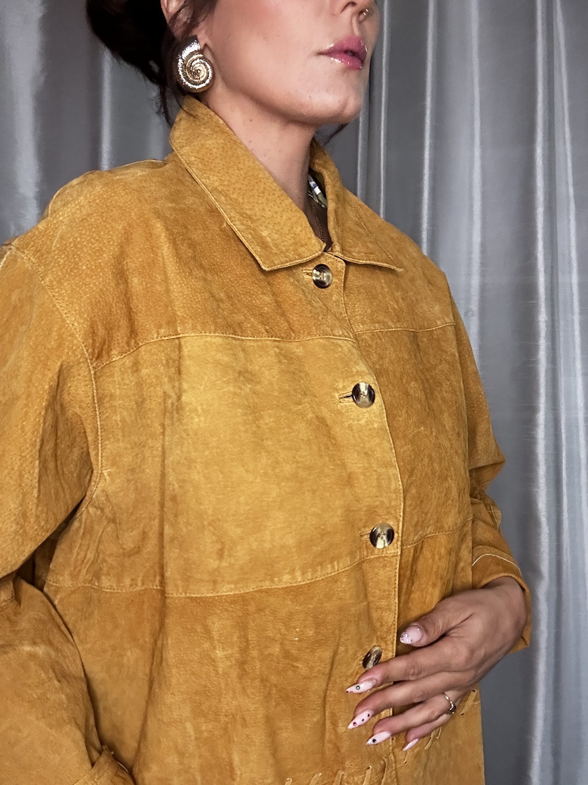 Veste Vintage en Croûte de Cuir – Made in France – Camel – Taille 50/52 – Image 7
