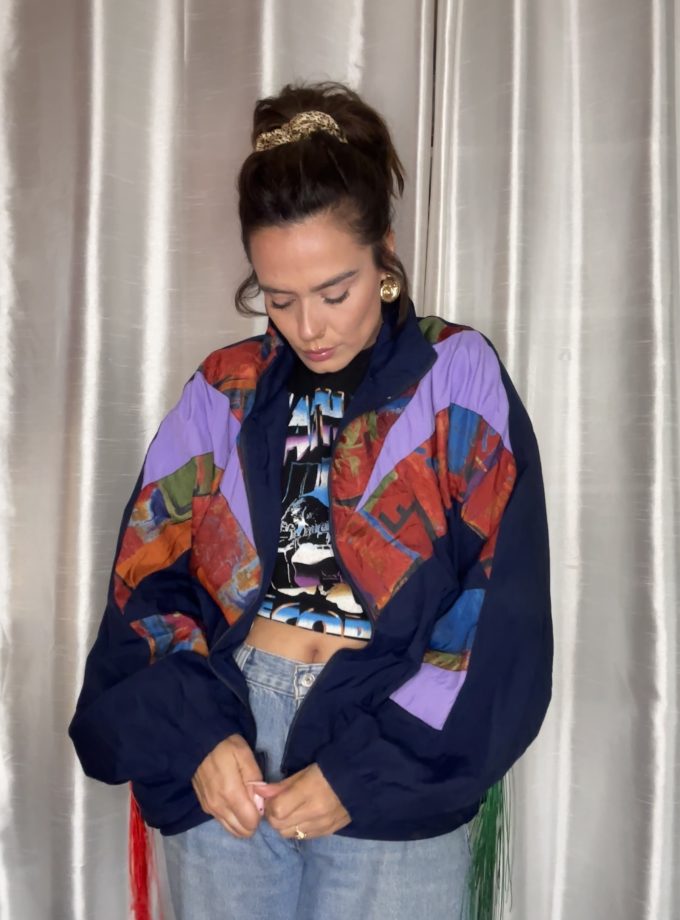 Veste Windbreaker Vintage – Custom Franges – Pièce Unique – Taille L/XL