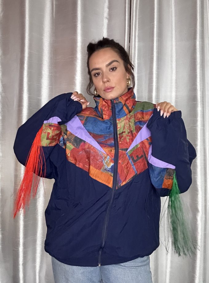 Veste Windbreaker Vintage – Custom Franges – Pièce Unique – Taille L/XL