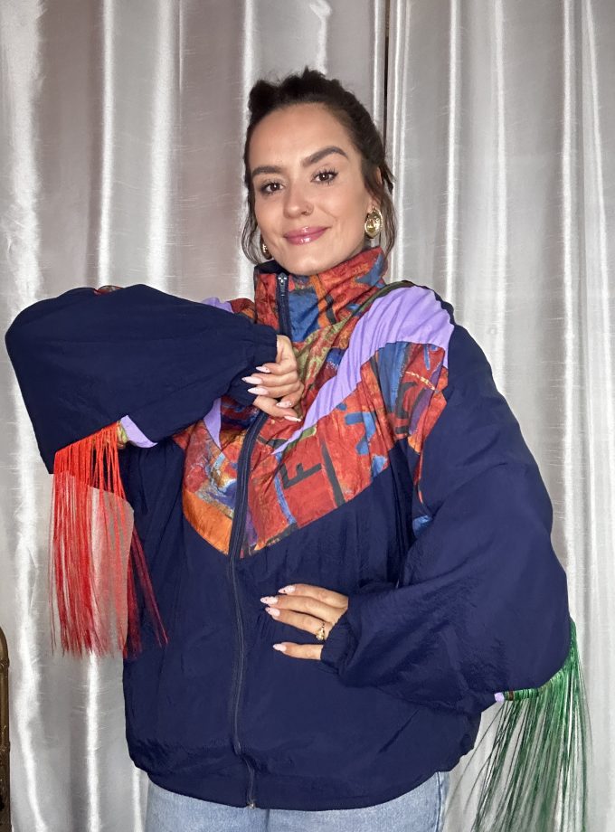 Veste Windbreaker Vintage – Custom Franges – Pièce Unique – Taille L/XL
