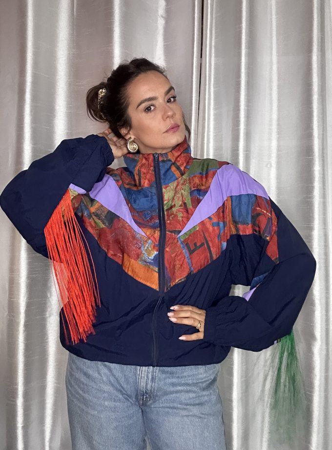 Veste Windbreaker Vintage – Custom Franges – Pièce Unique – Taille L/XL