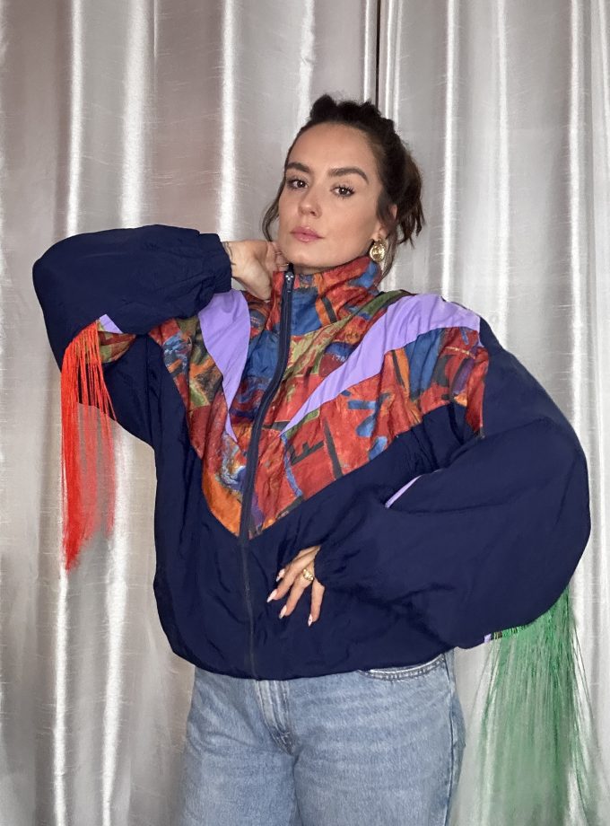 Veste Windbreaker Vintage – Custom Franges – Pièce Unique – Taille L/XL