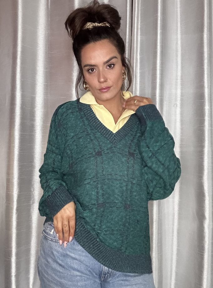 Pull Pierre Cardin 80/90’s – Maille Vert/Bleu – XL Made in France
