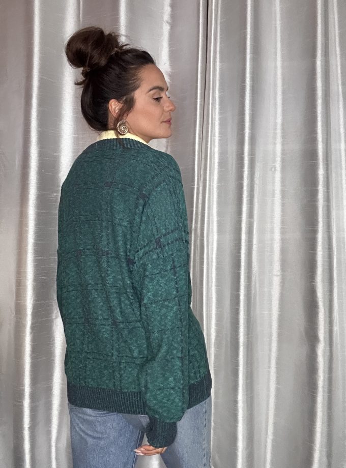 Pull Pierre Cardin 80/90’s – Maille Vert/Bleu – XL Made in France