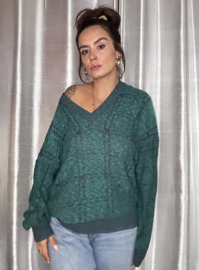 Pull Pierre Cardin 80/90’s – Maille Vert/Bleu – XL Made in France