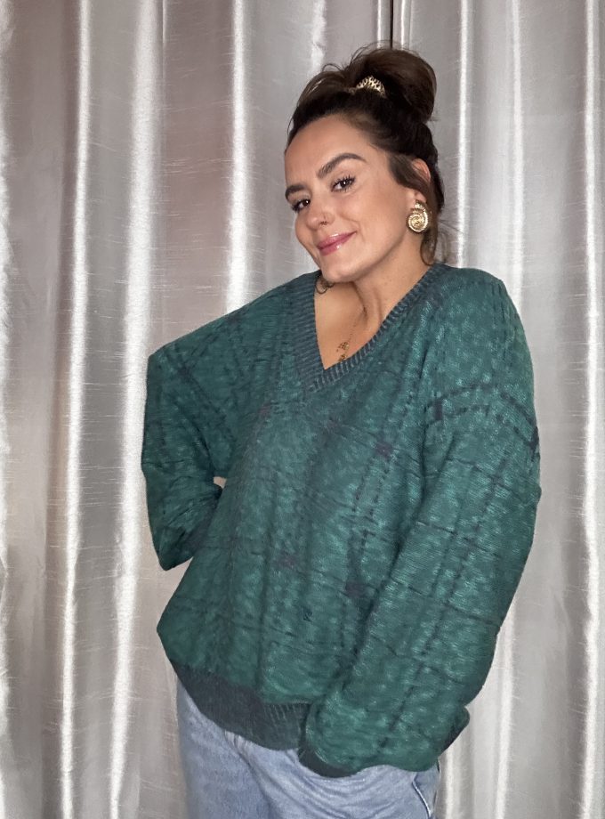 Pull Pierre Cardin 80/90’s – Maille Vert/Bleu – XL Made in France