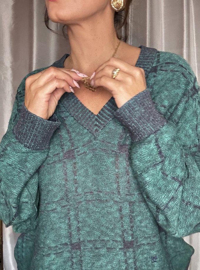 Pull Pierre Cardin 80/90’s – Maille Vert/Bleu – XL Made in France