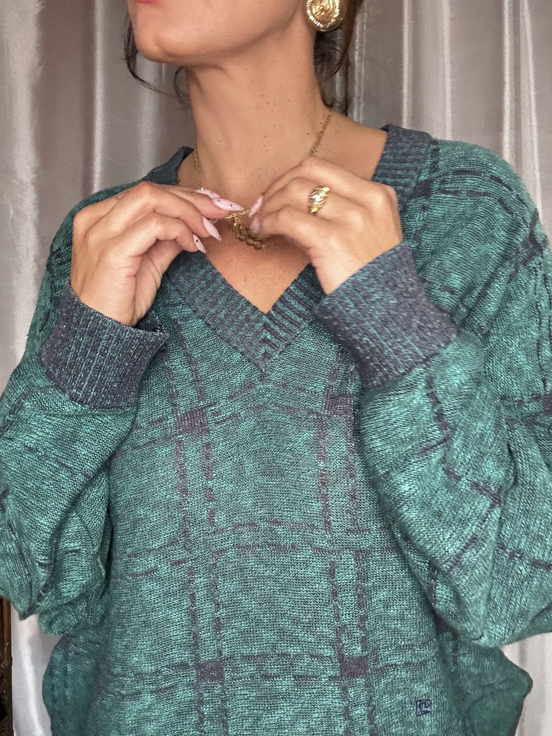 Pull Pierre Cardin 80/90’s – Maille Vert/Bleu – XL Made in France – Image 4