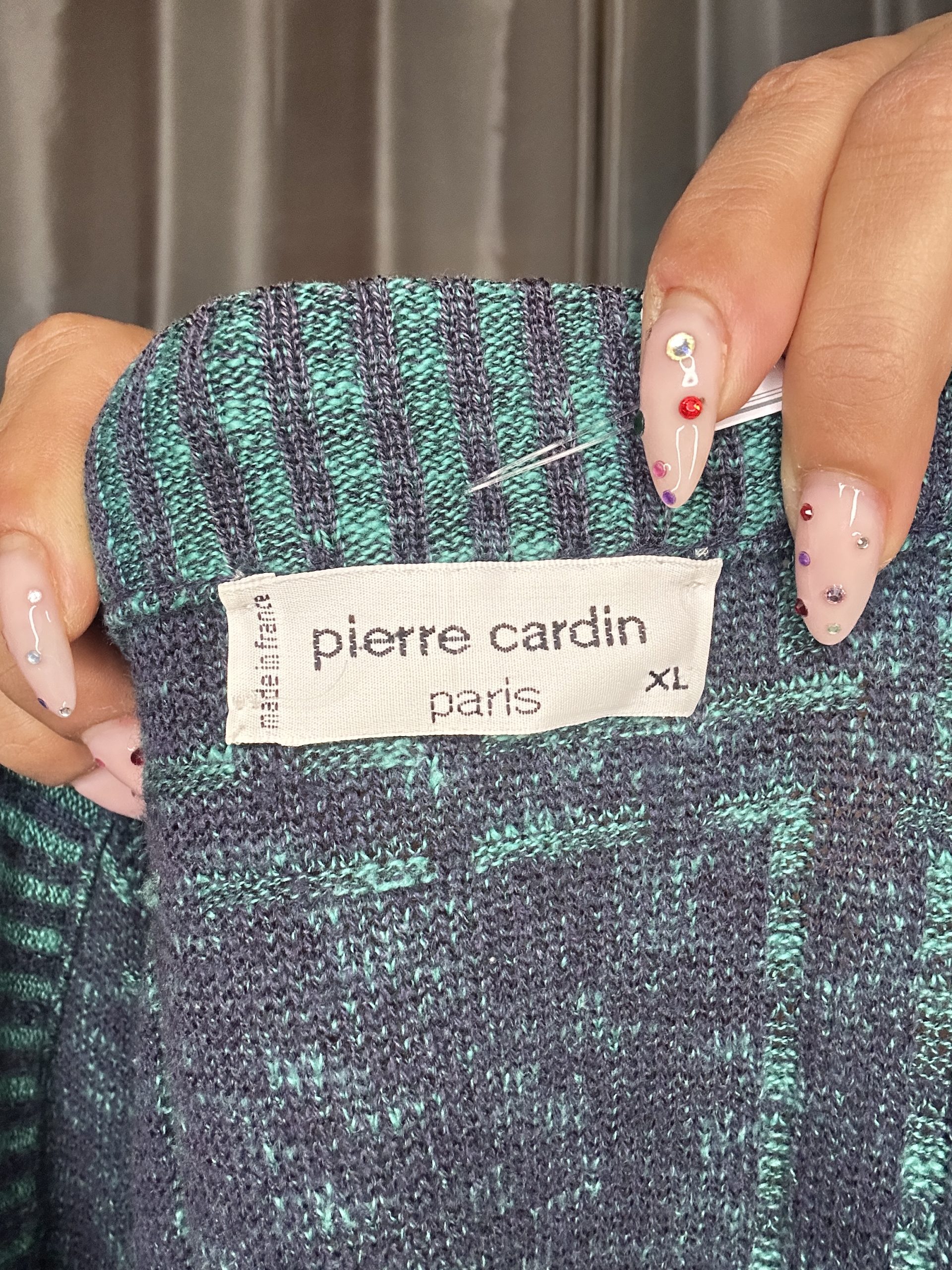 Pull Pierre Cardin 80/90’s – Maille Vert/Bleu – XL Made in France – Image 7