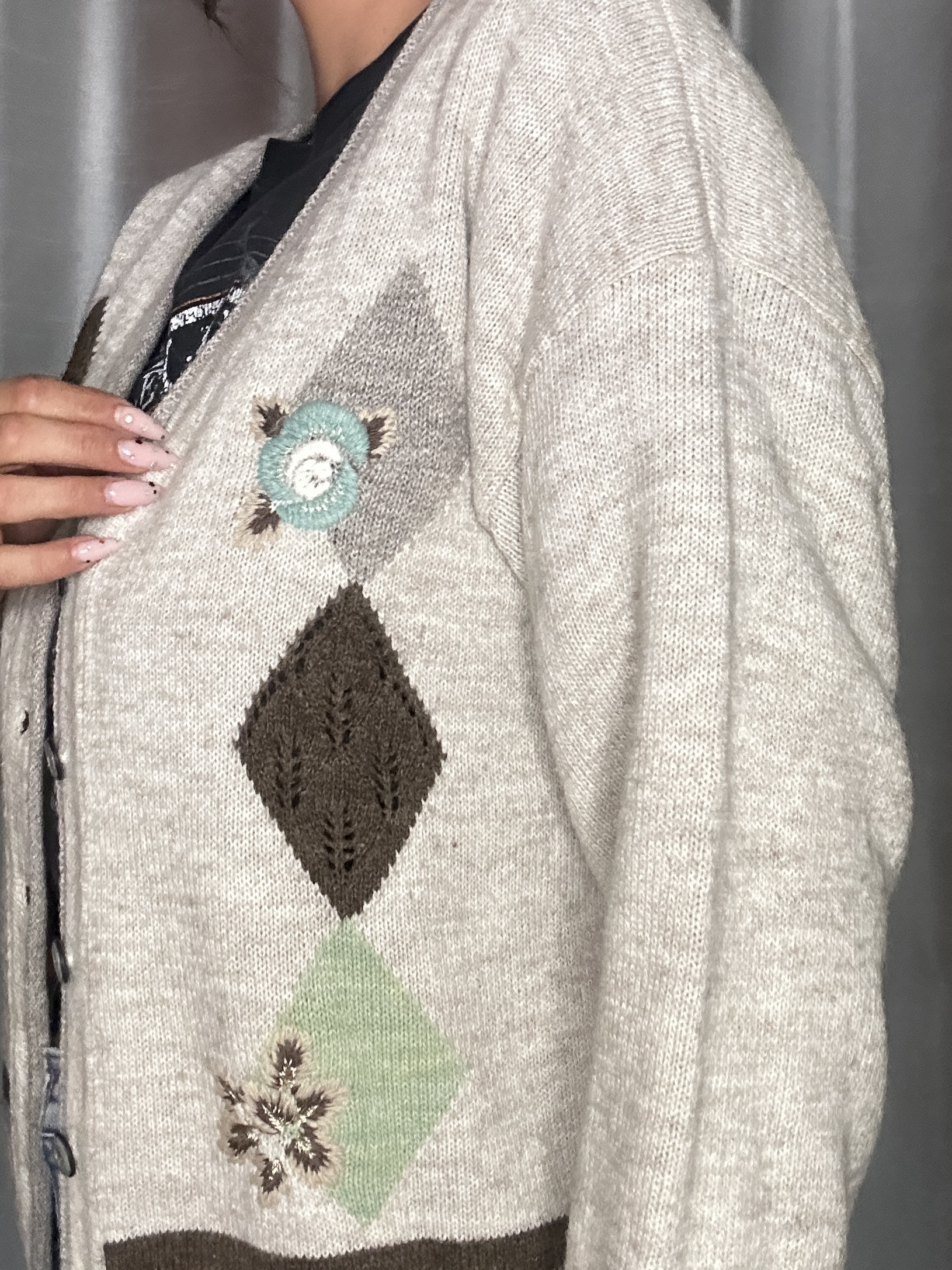 Gilet Vintage Made in Italy – 30% Laine – Motifs Diamants & Broderies – Taille M/L – Image 3