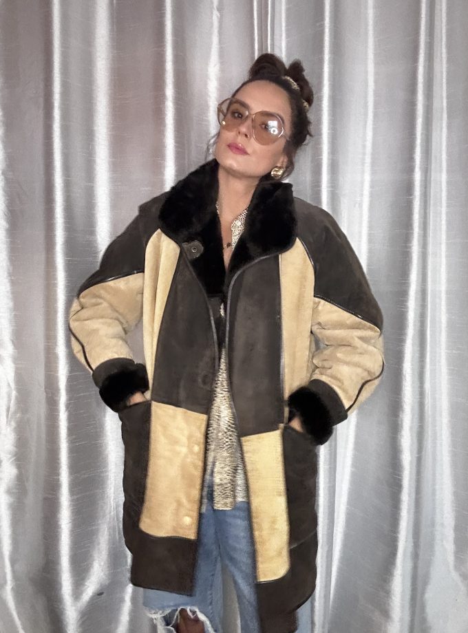 Veste en cuir vintage patchwork – doublure chaude (Copie)