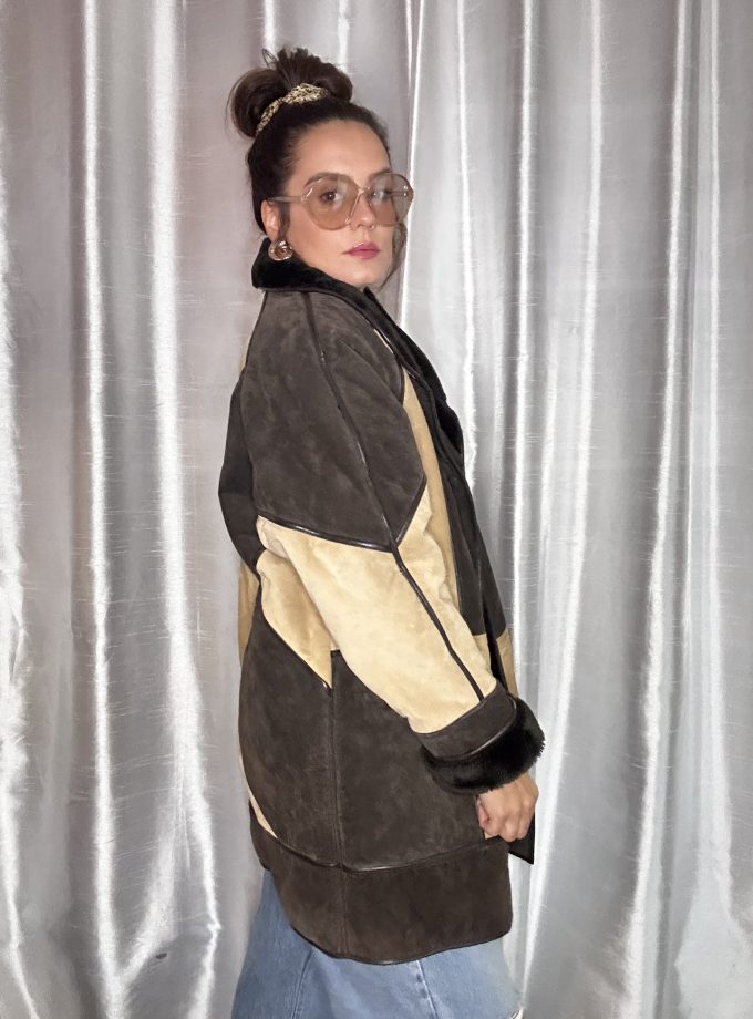 Veste en cuir vintage patchwork – doublure chaude (Copie)