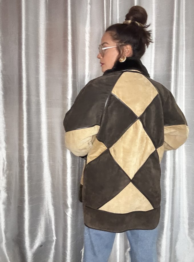 Veste en cuir vintage patchwork – doublure chaude (Copie)