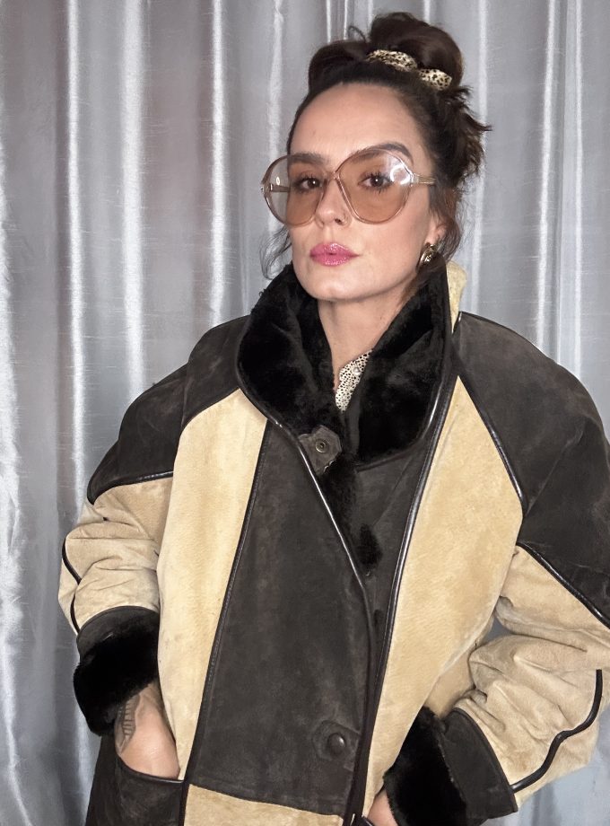 Veste en cuir vintage patchwork – doublure chaude (Copie)
